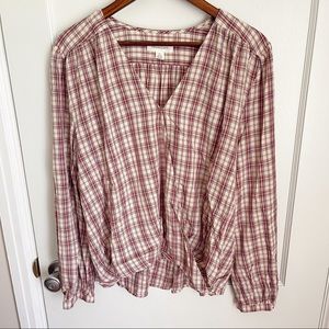 Nordstrom Treasure & Bond Longsleeve Plaid Surplice Blouse